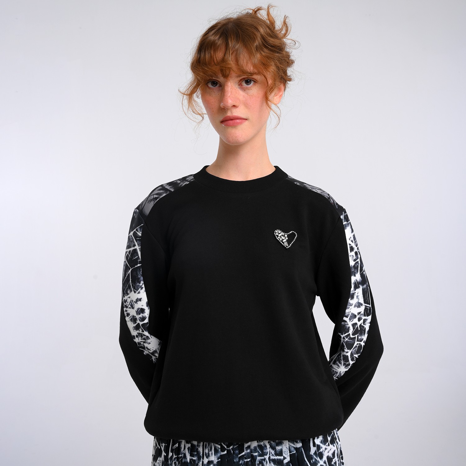 Heart Embellished Black Sweatshirt