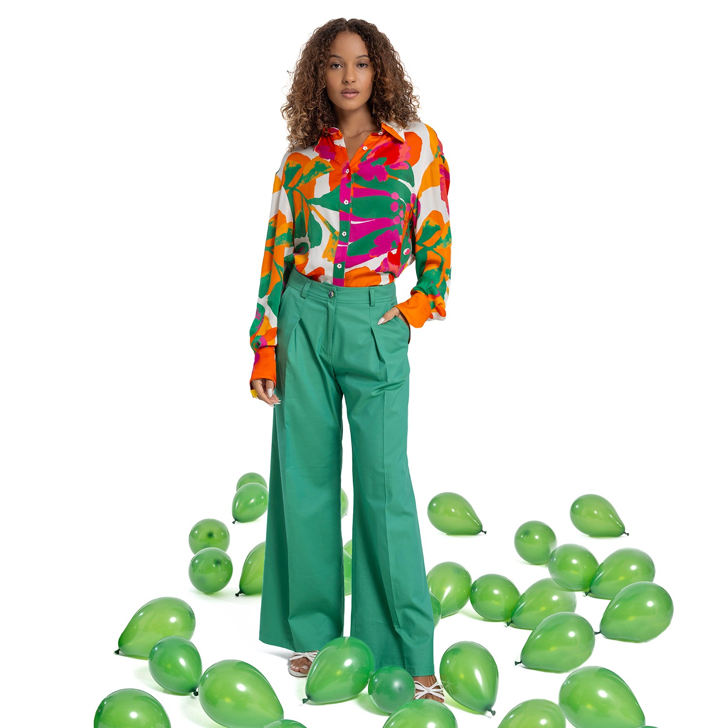 Multicolor Viscose Satin Button-Down Blouse