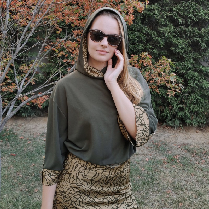 Knitted Khaki Hoodie Sweatshirt