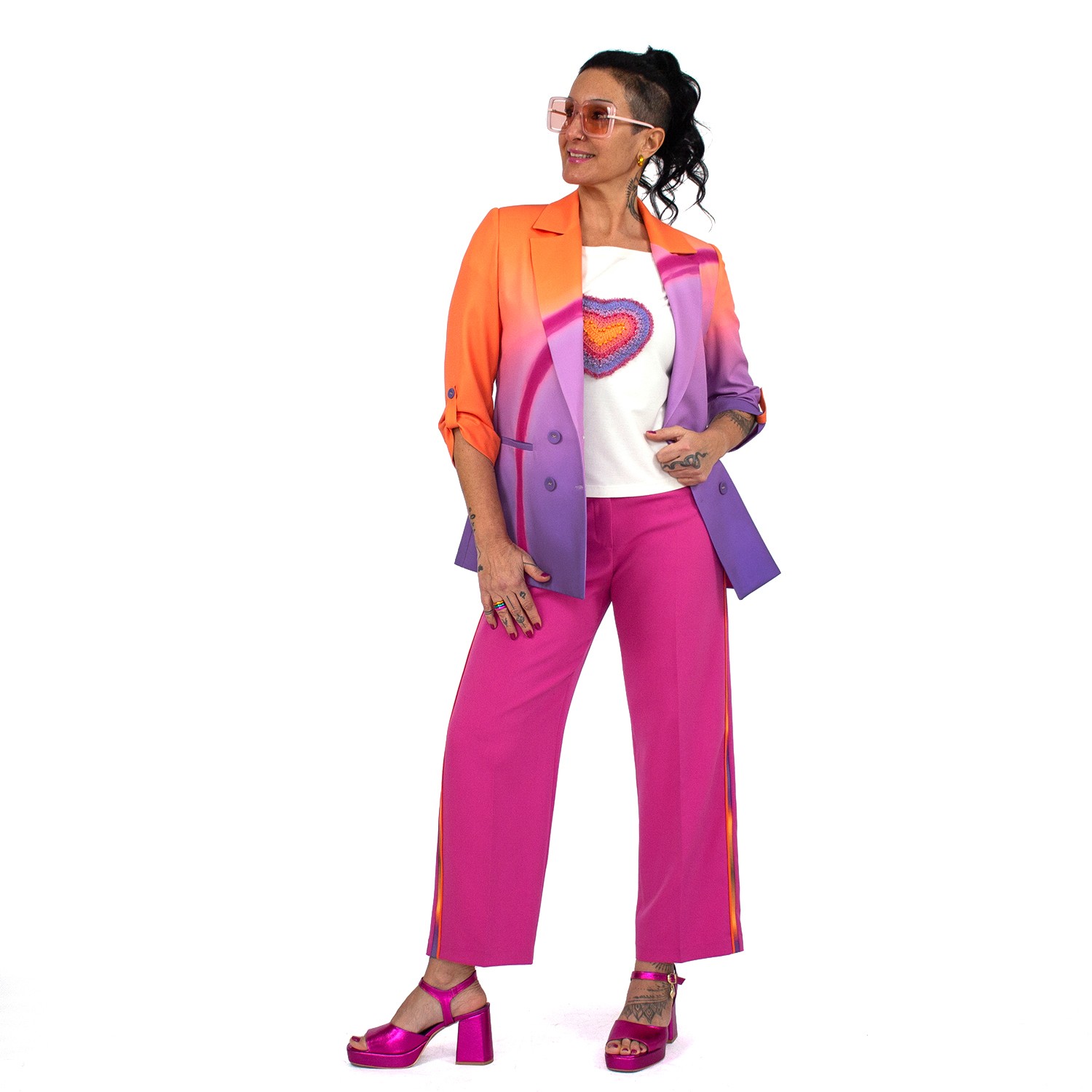 Double-Breasted Digital Print Lilac Jacket