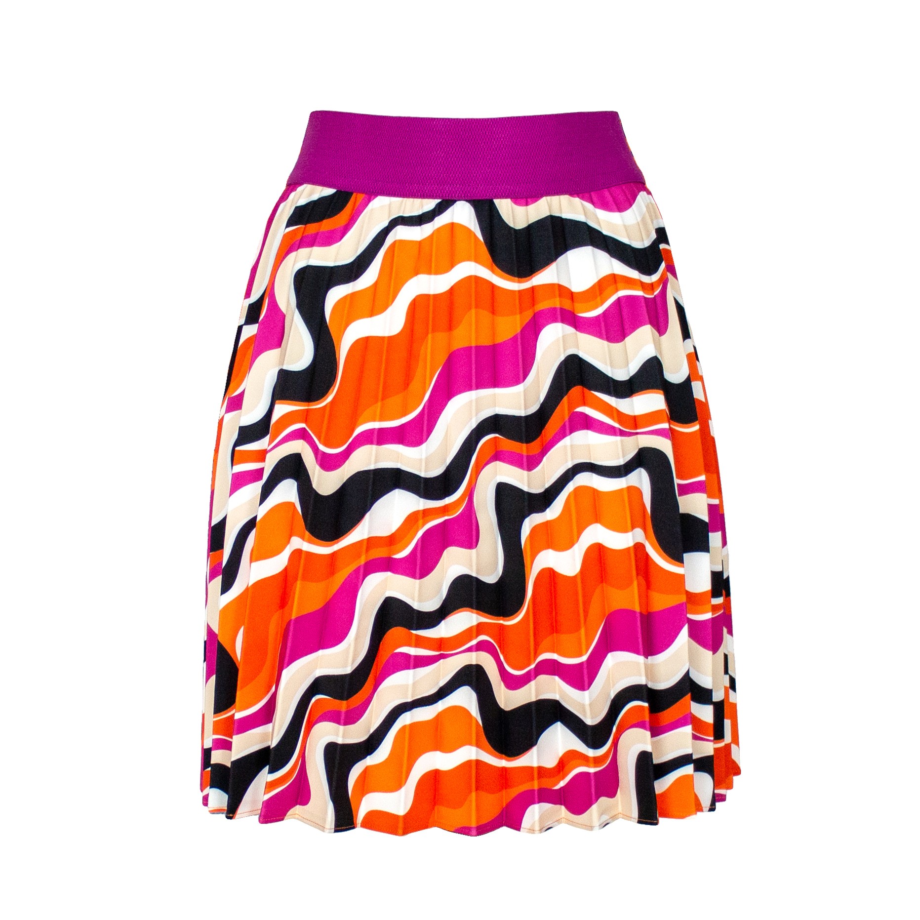 Half-Circle Pleated Mini Skirt With Colorful Wavy Print