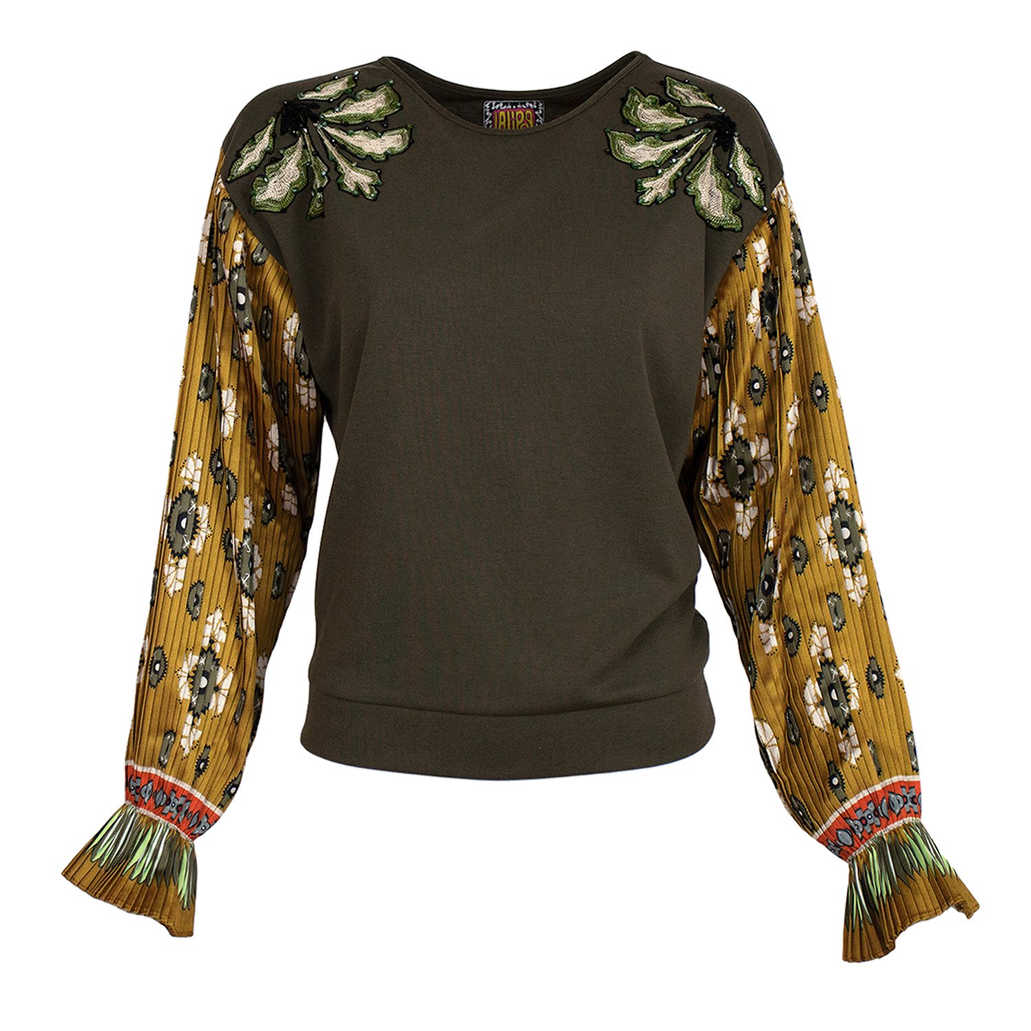 Abstract Flower Print Sleeves&Embroidery Details Sweatshirt