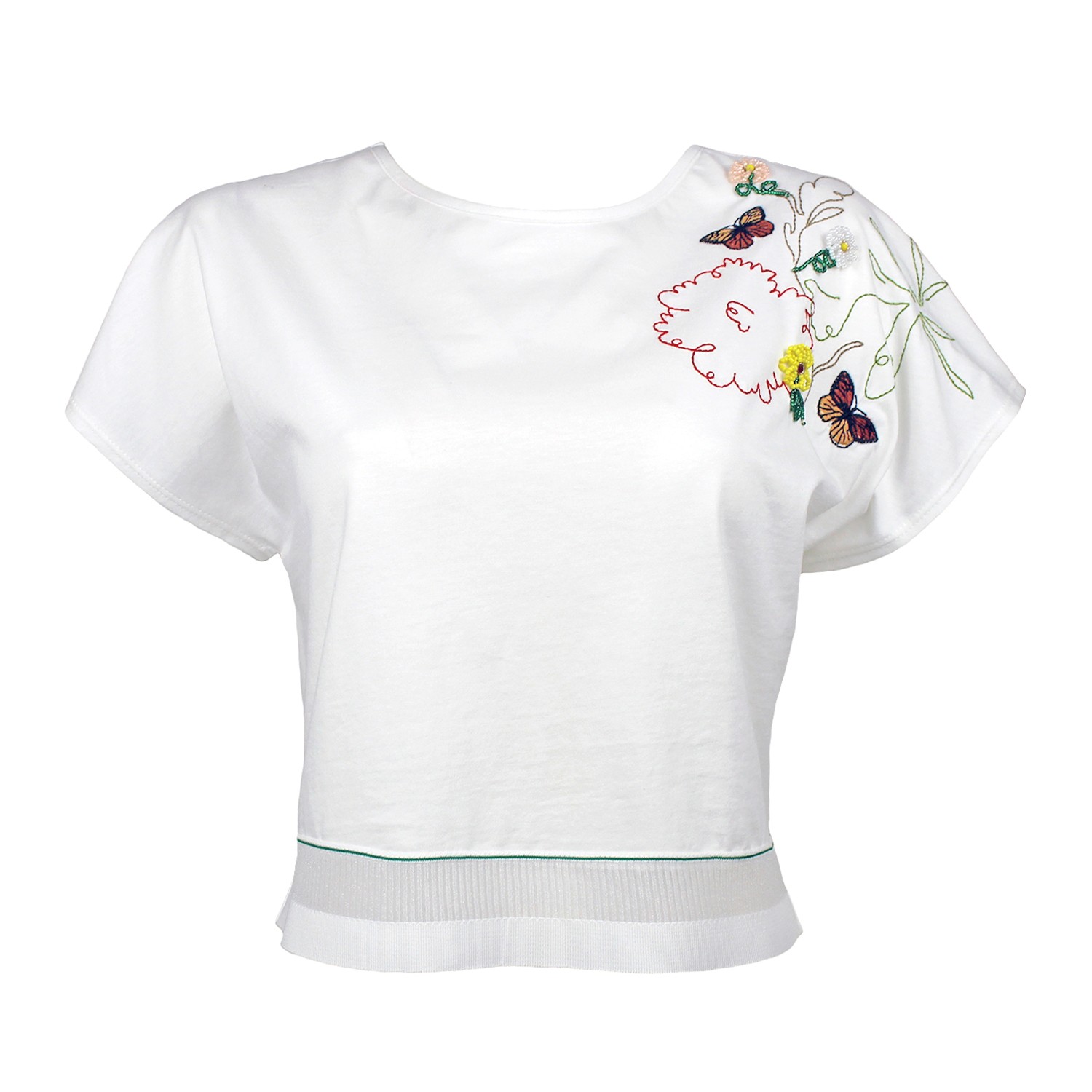Embroidered Cropped Cotton T-Shirt With Hem Detailing