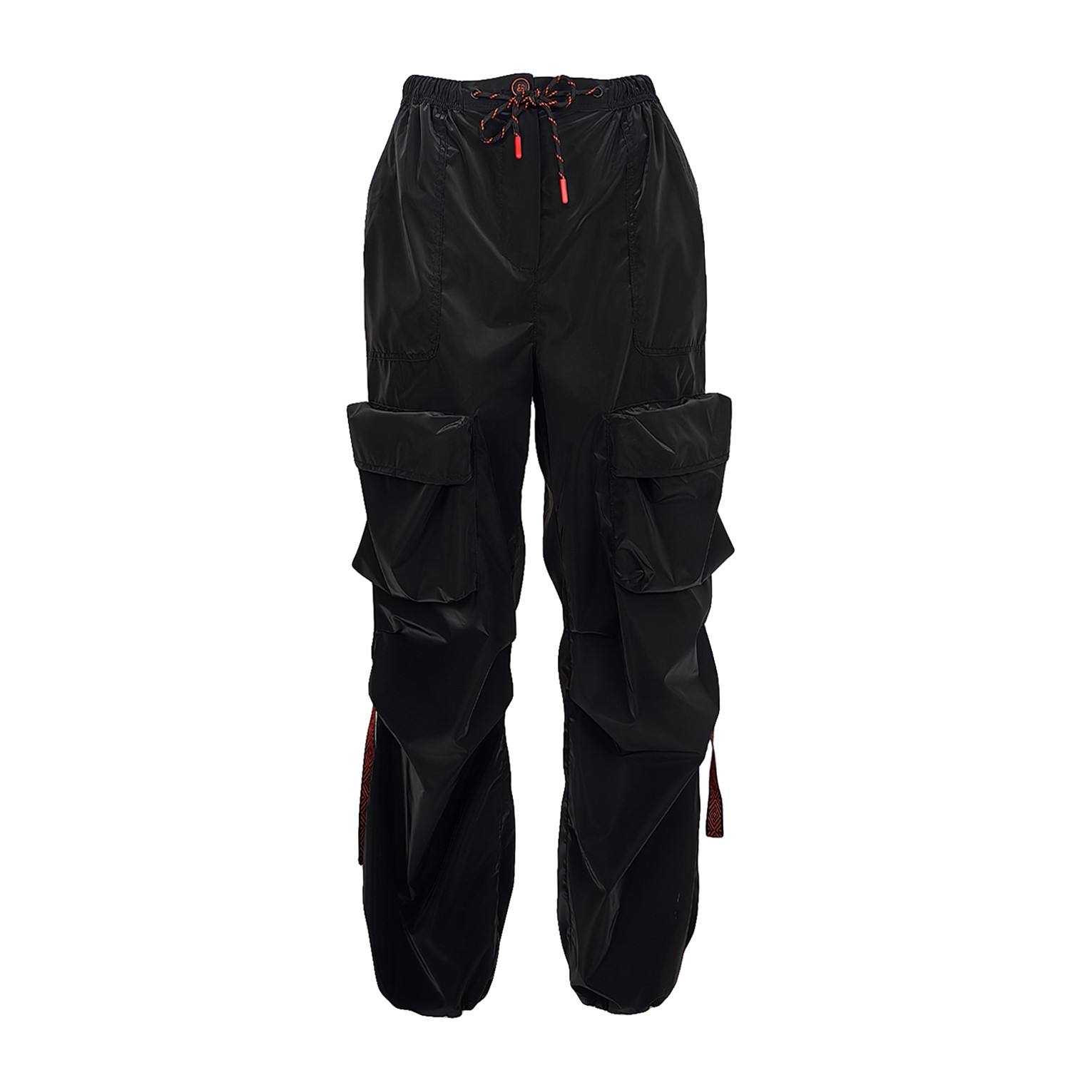Velvety Look Black Cargo Pants With Straps