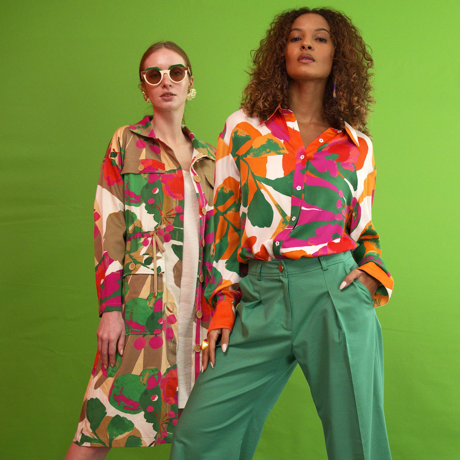 Jewel-Tone Green Wide-Leg Pants