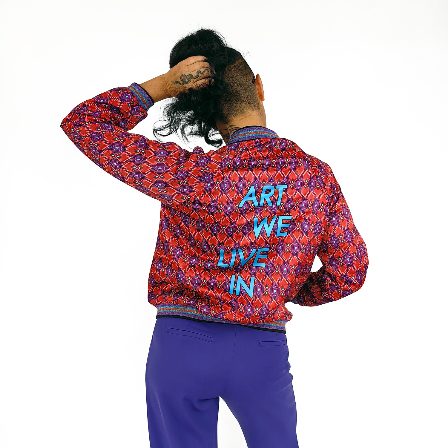 Graphic Pattern Satin Bomber Jacket