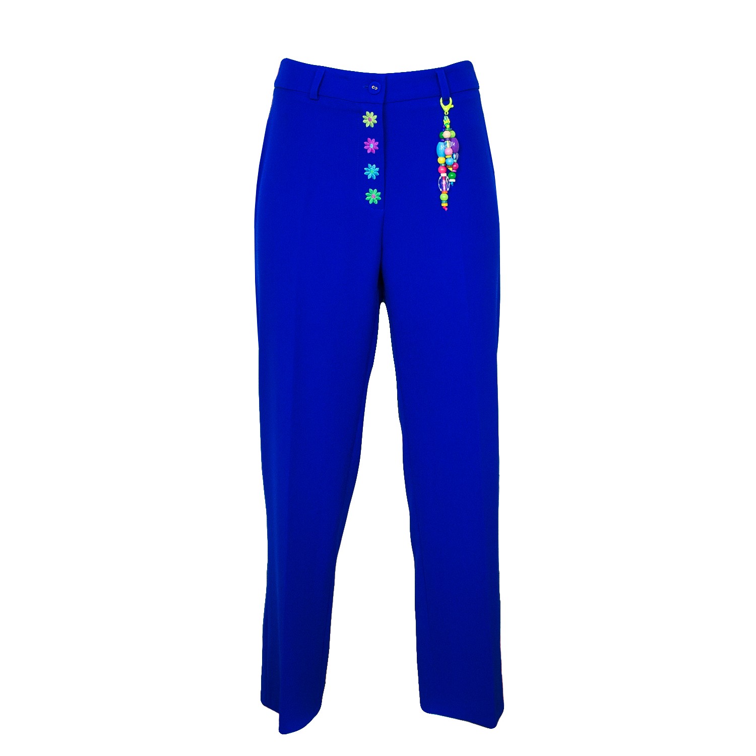 Flower Embroidered Cropped Sax Pants