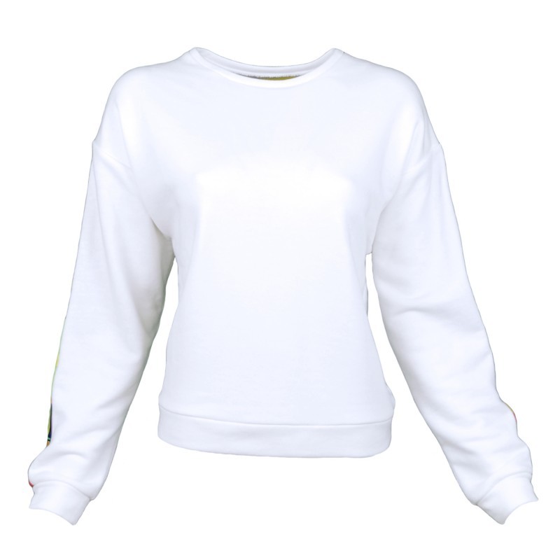 White Cotton Sweatshirt With Digital Print On The Back Yoke
