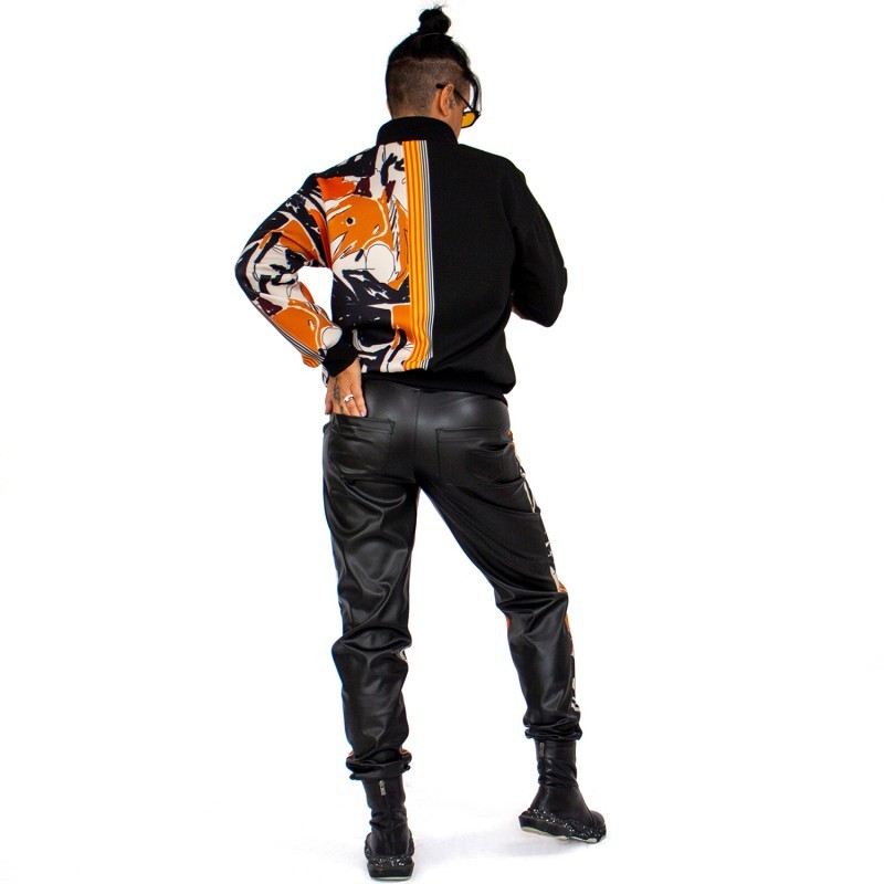 Patchwork Digital Print & Black Knitted Bomber Jacket