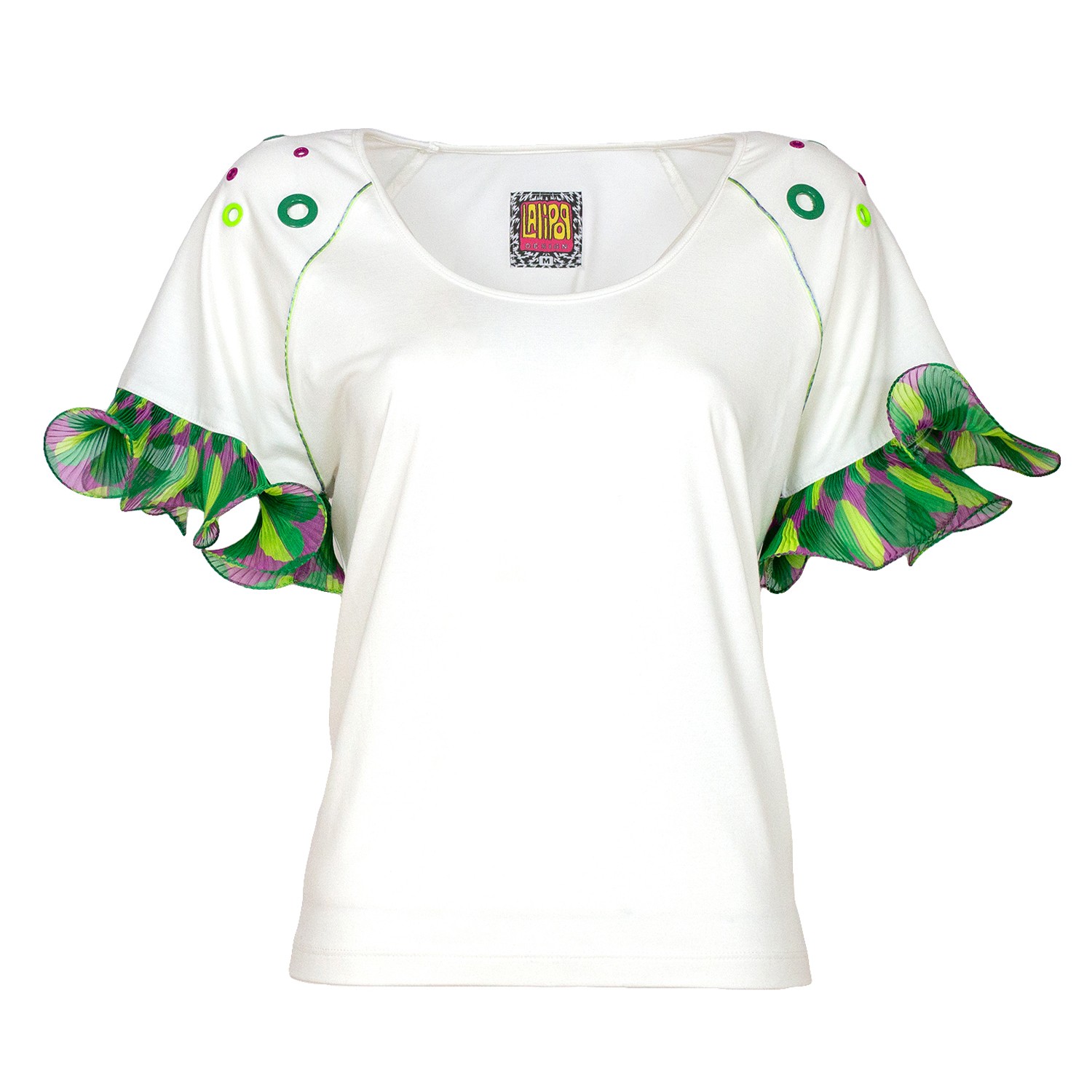 Raglan Blouse With Pleated Sleeves & Eyelets