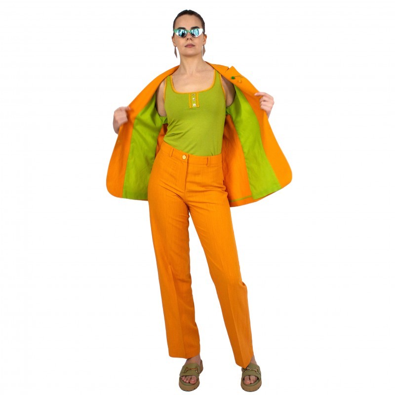 Tailored Viscose Linen Orange Blazer Jacket
