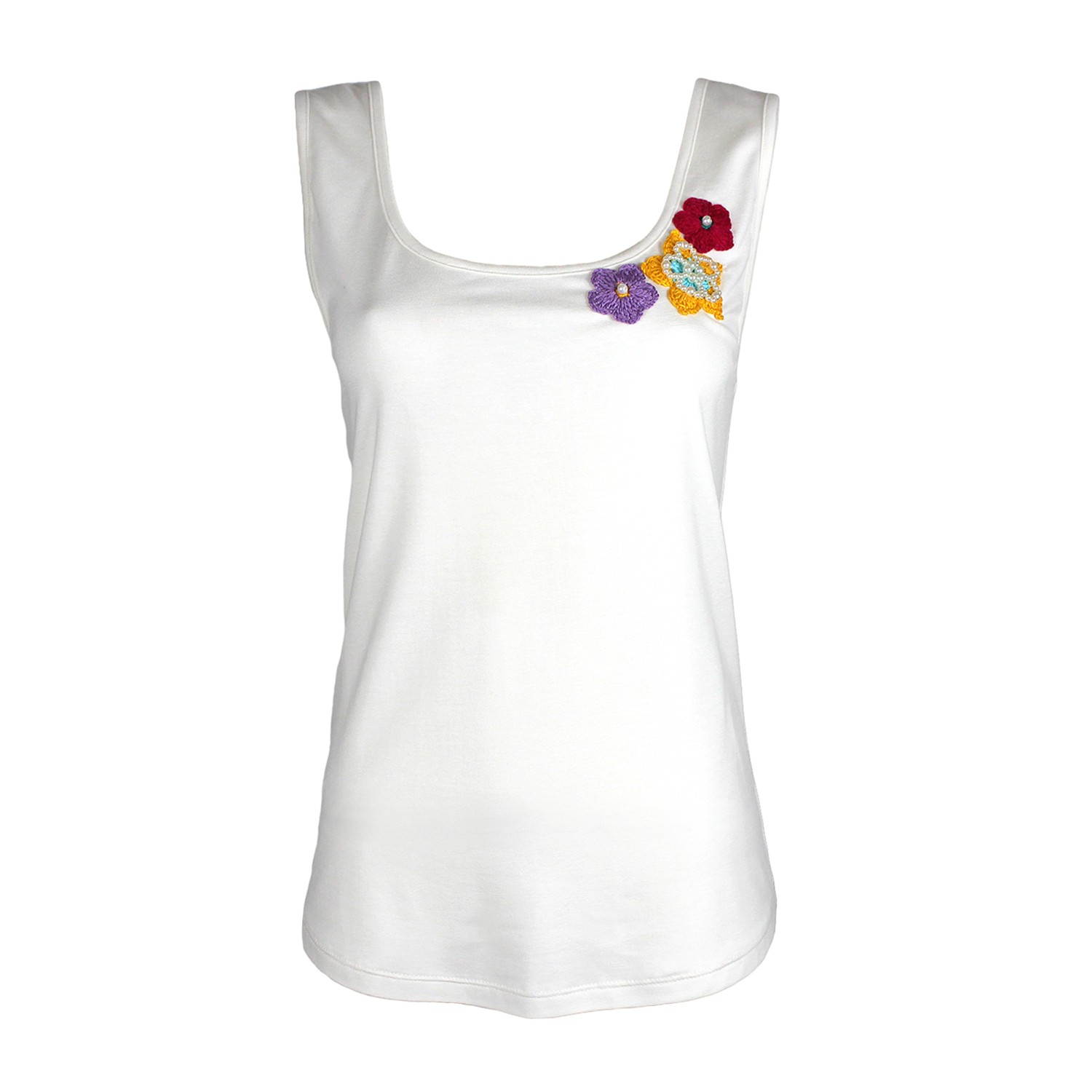 Tank Top With Handmade Crochet Patches