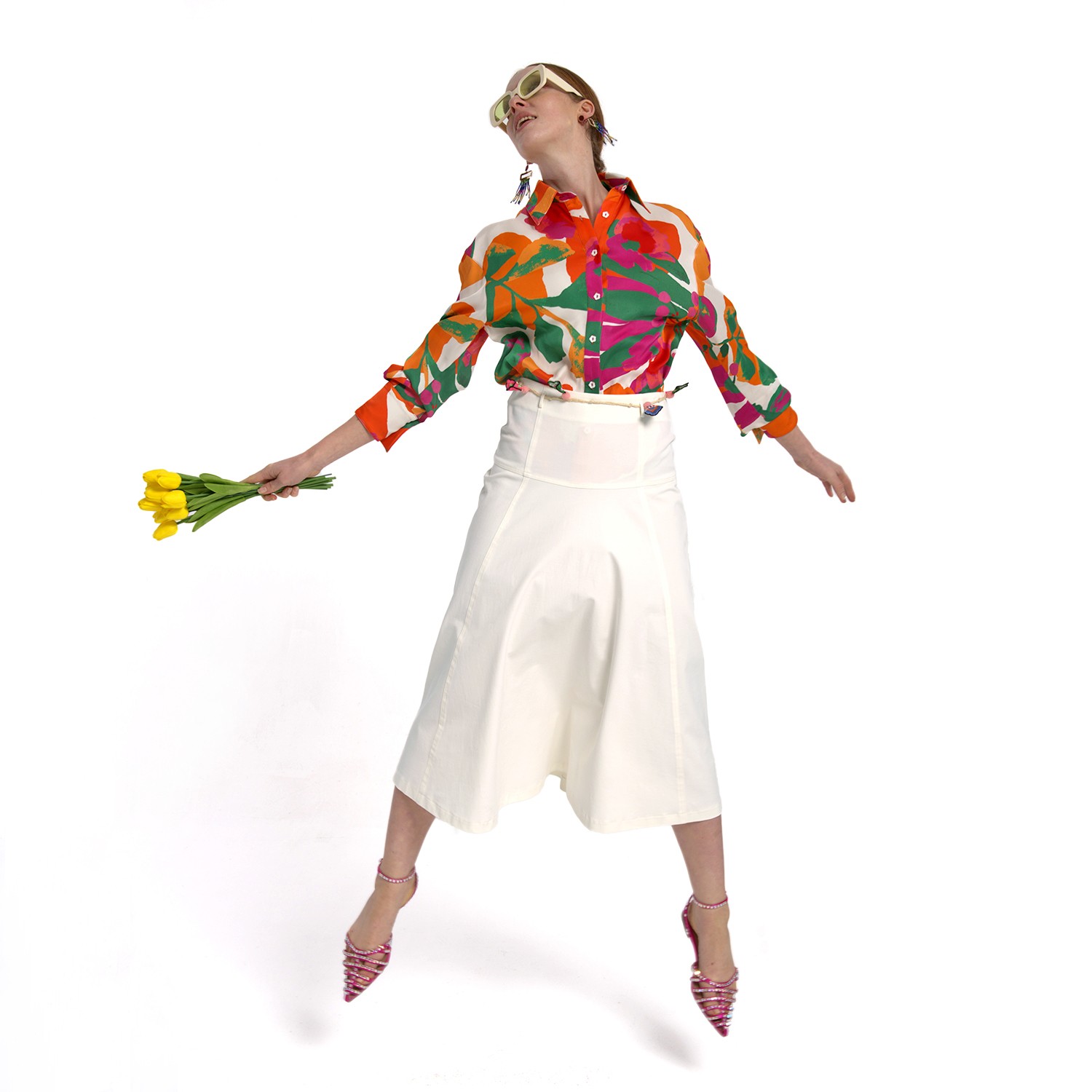 Multicolor Viscose Satin Button-Down Blouse