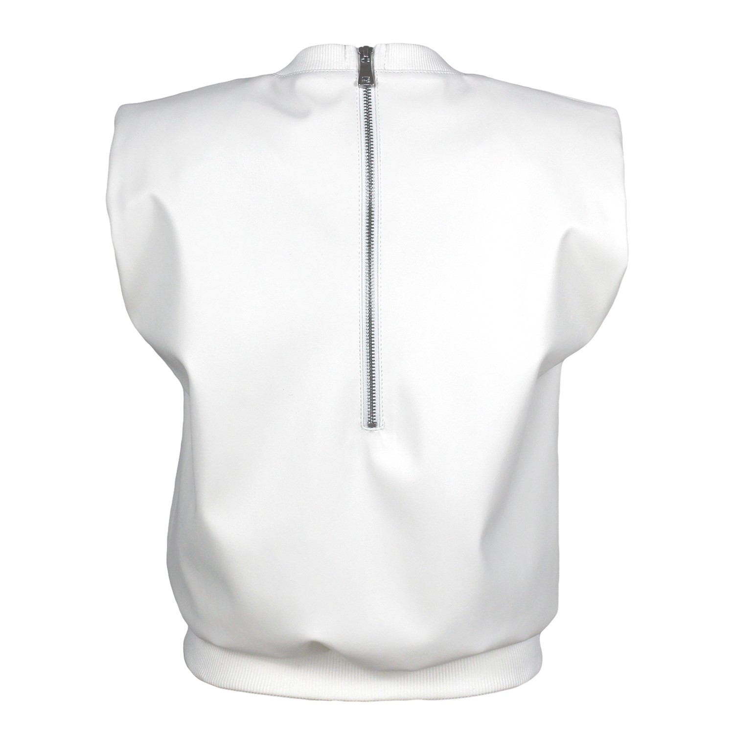 Ecru Vegan Leather Blouse With Laser-Cut Detailing