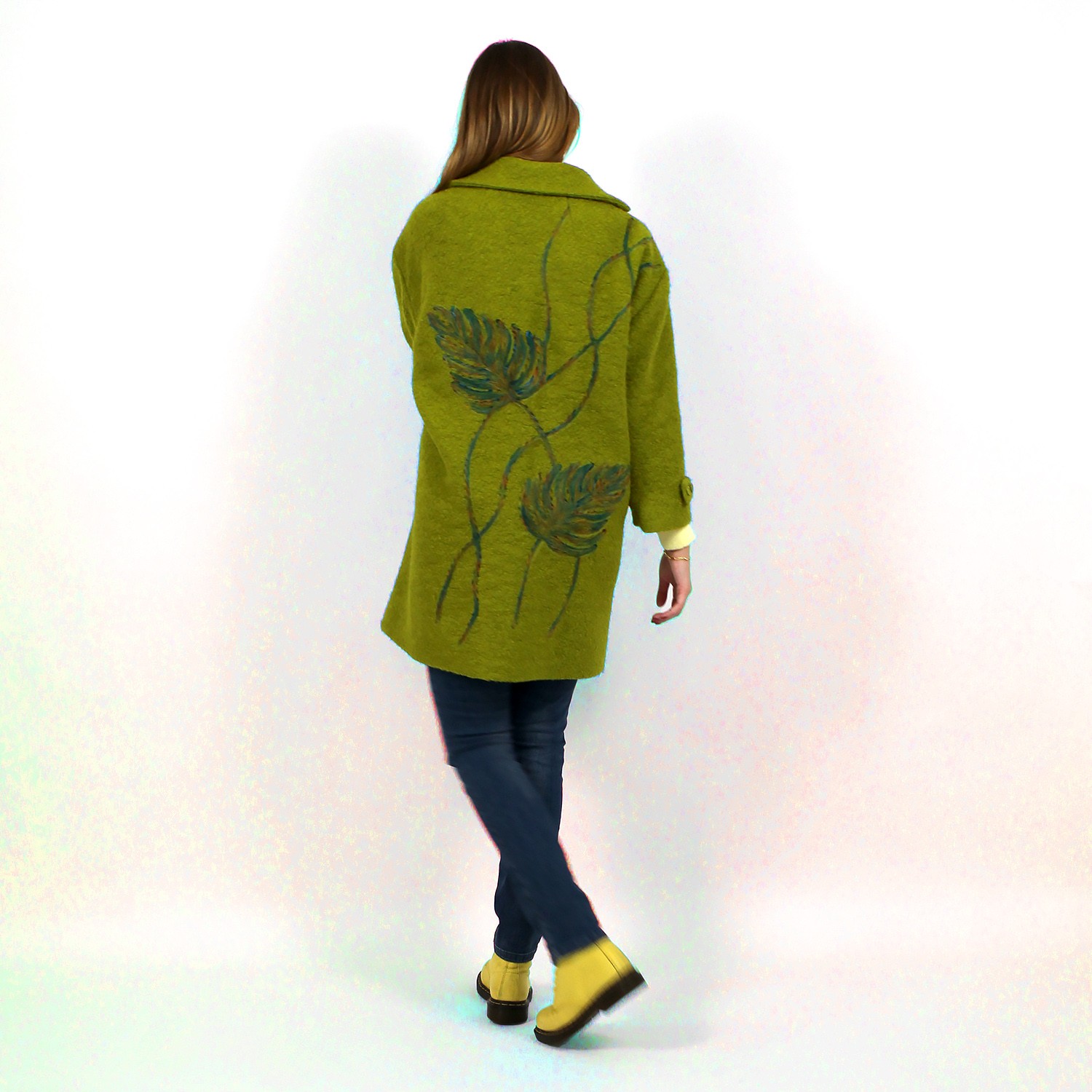 Wool Blend Coat With Large Leaf Embroidery At The Back