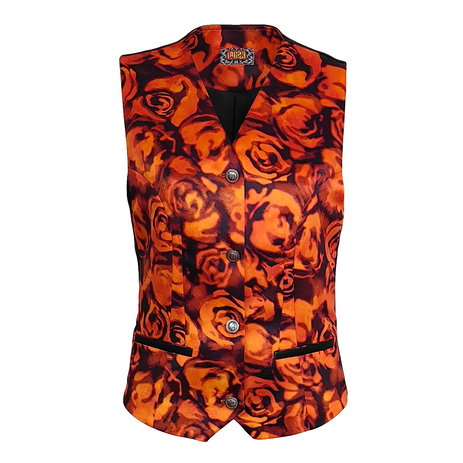 Floral Digital Print & Black Vegan Leather Vest