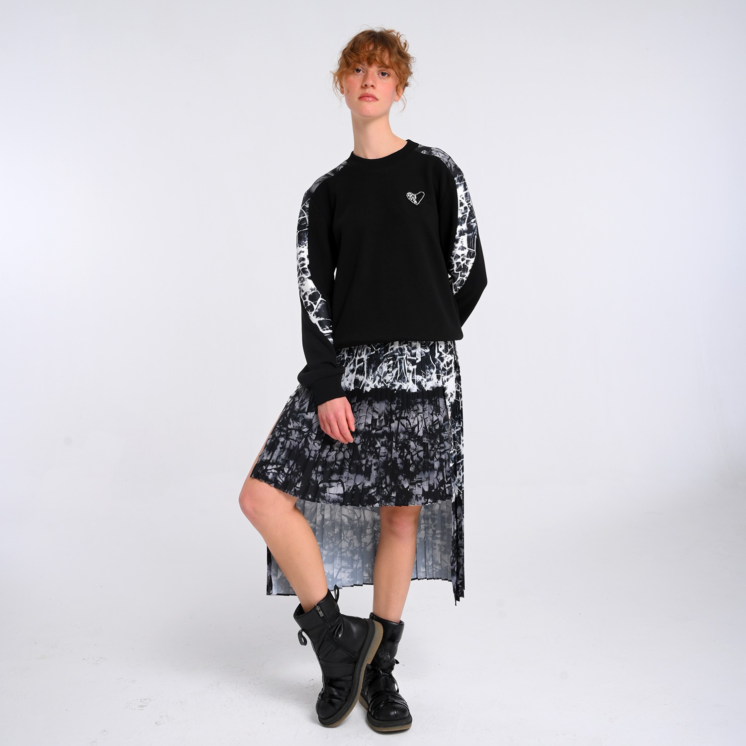 Heart Embellished Black Sweatshirt