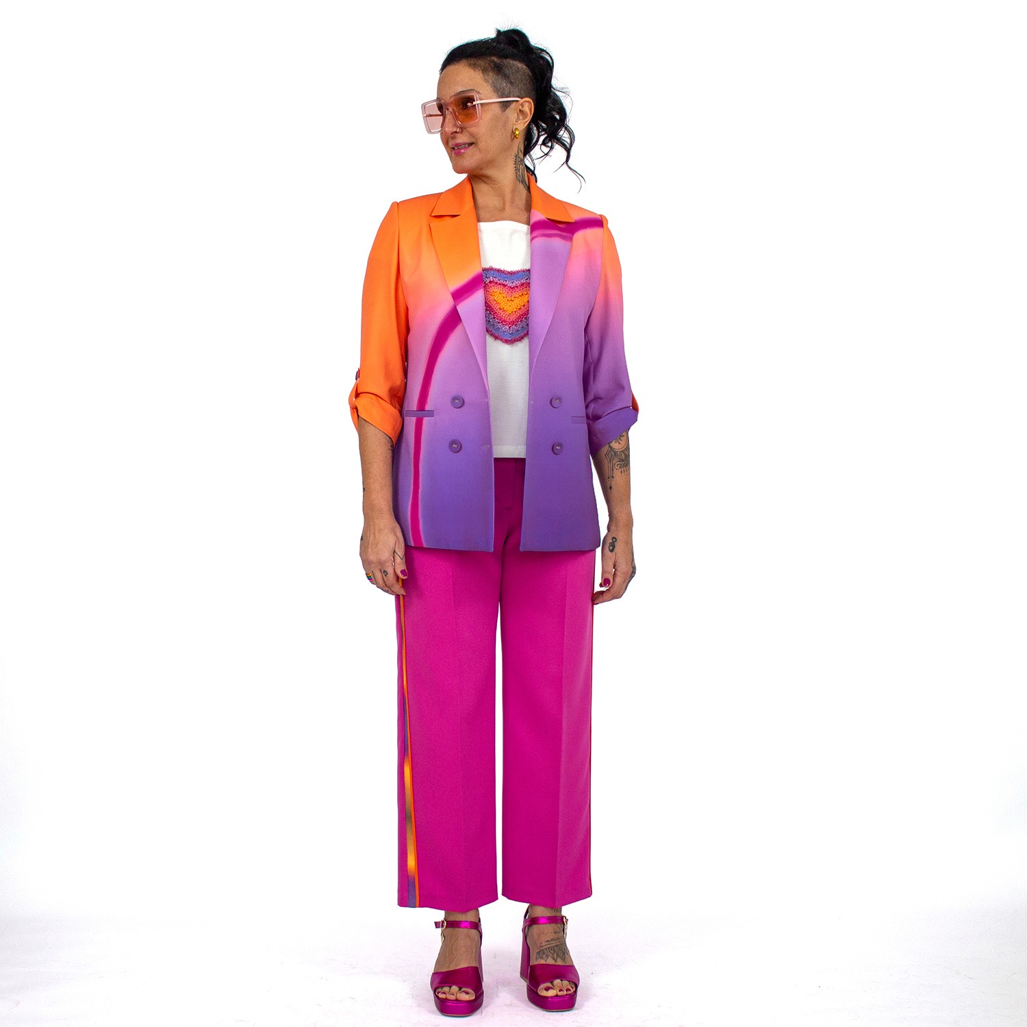 Double-Breasted Digital Print Lilac Jacket