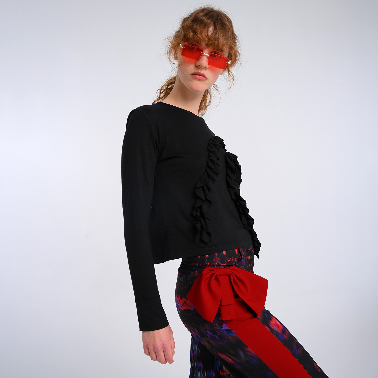 Black Viscose-Blend Long Sleeve T-Shirt