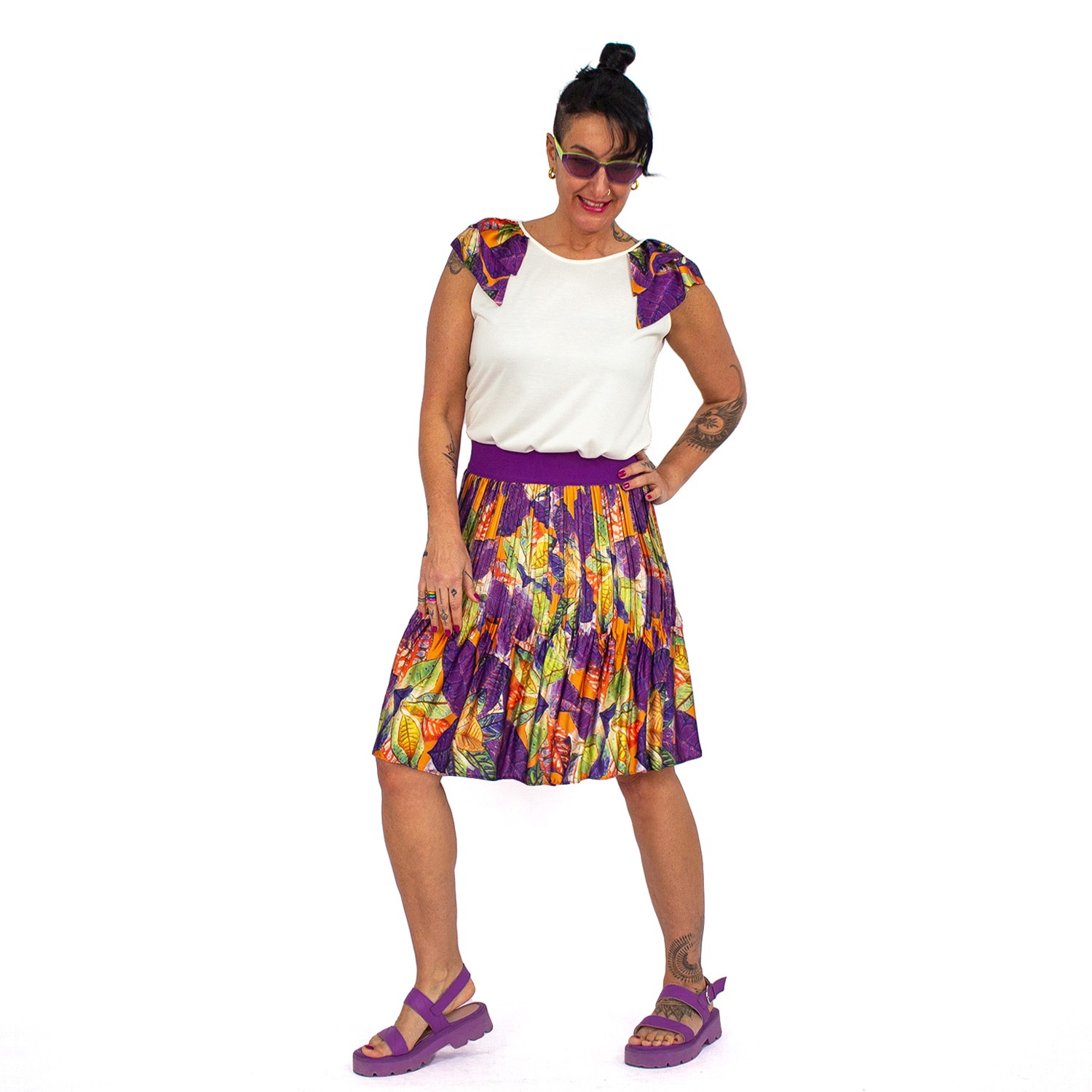 Recycled Polyester Printed Satin Mini Pleated Skirt