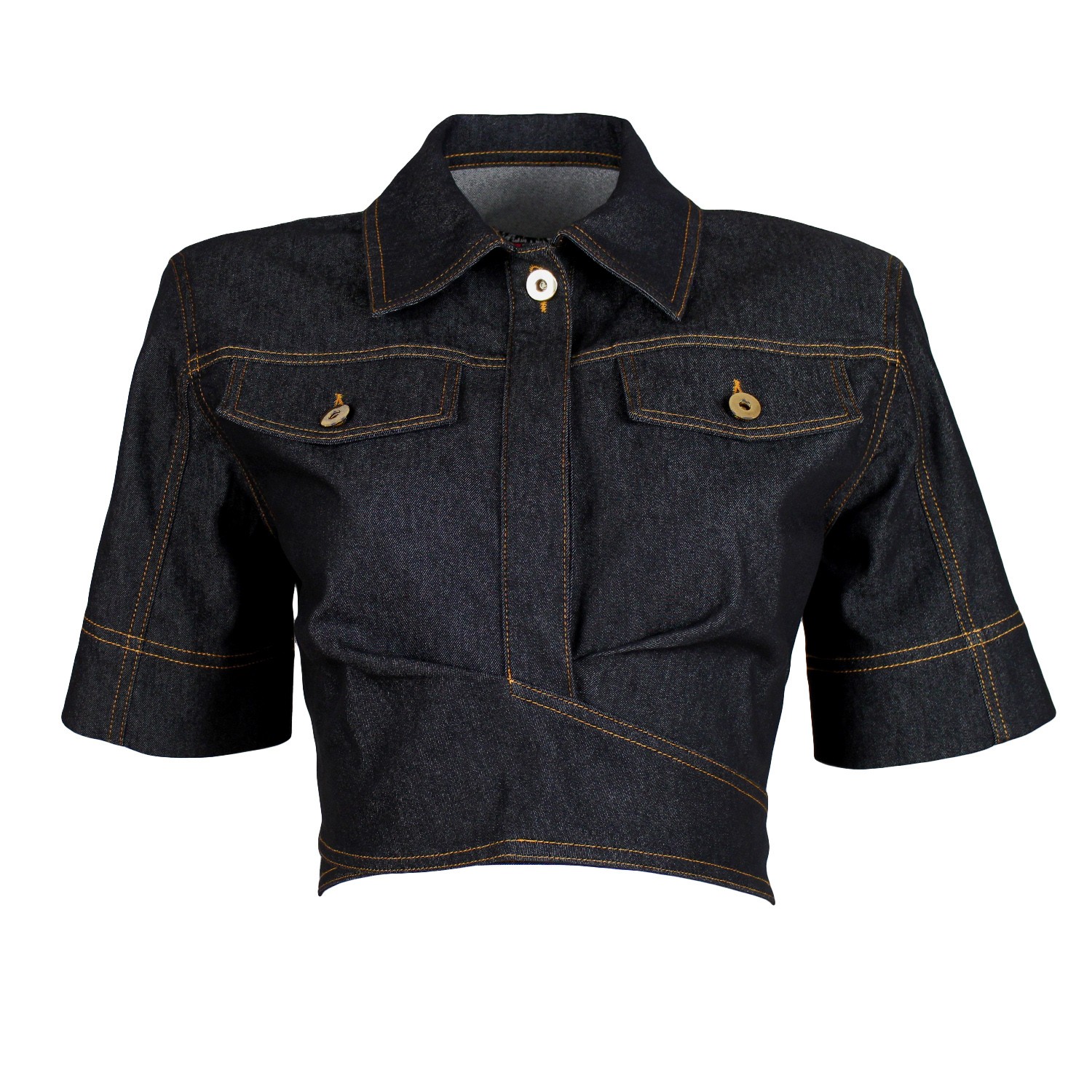 Fitted Cropped Black Denim Shirt