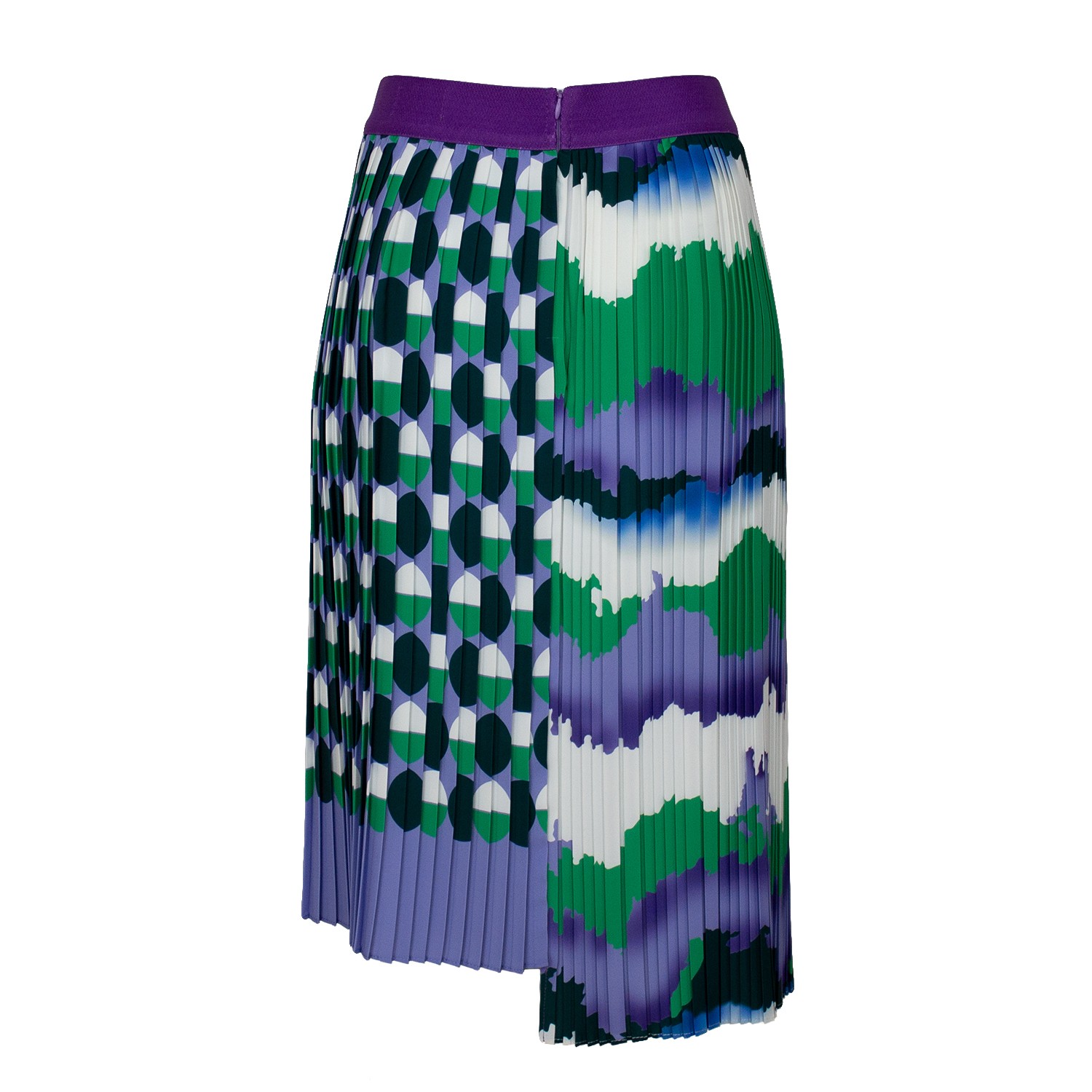 Asymmetric Midi Pleated Skirt With Wavey & Polka Dot Print