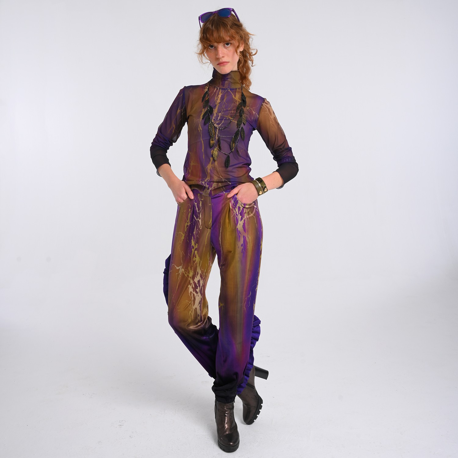 Abstract Print Velvet High-Waist Pants