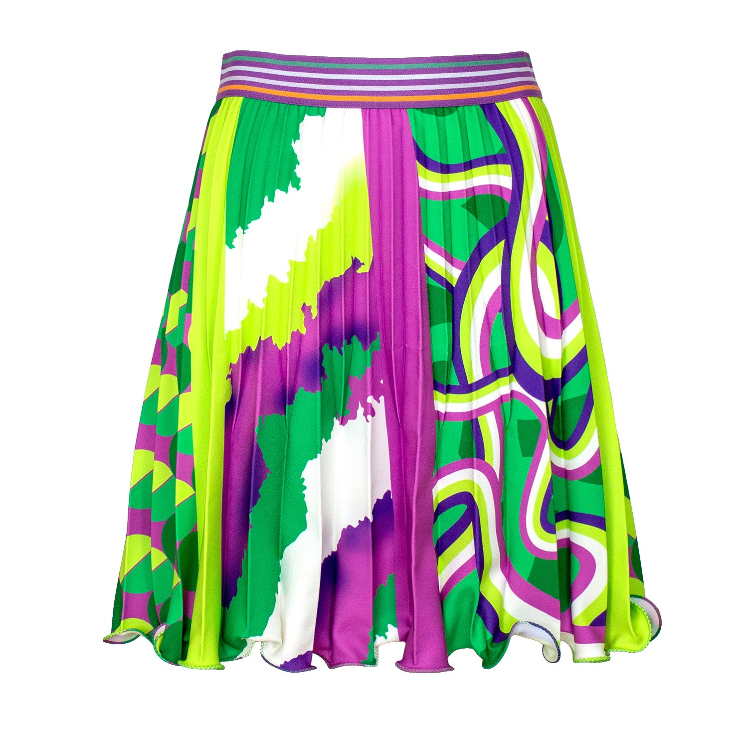 Half-Circle Pleated Mini Skirt With Colorful Digital Print