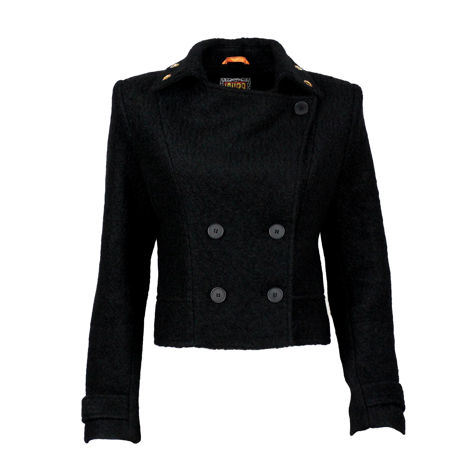 Black Felted Wool-Blend Colorful Eyelet Short Coat