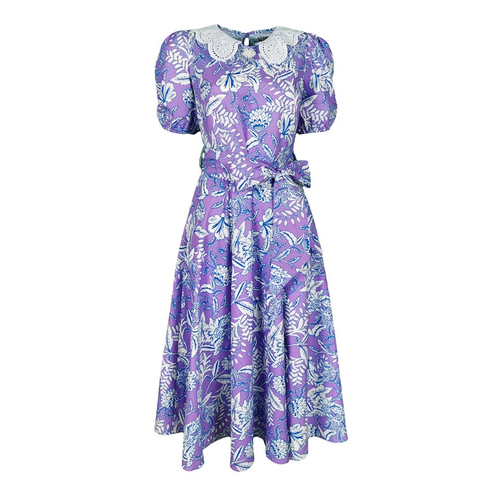 Scalloped Lace Collar Floral Dress