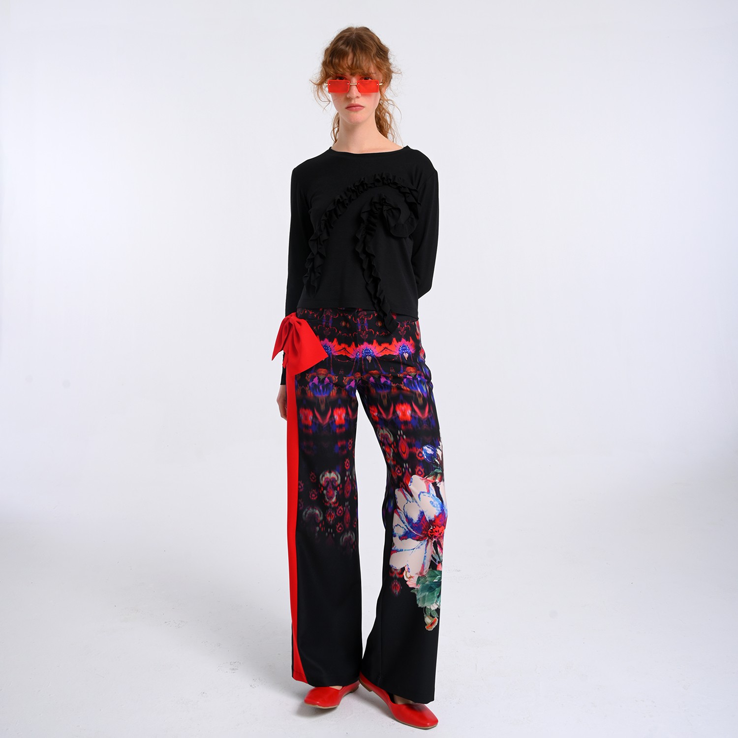 Bow Detailing Wide-Leg Panelled Pants