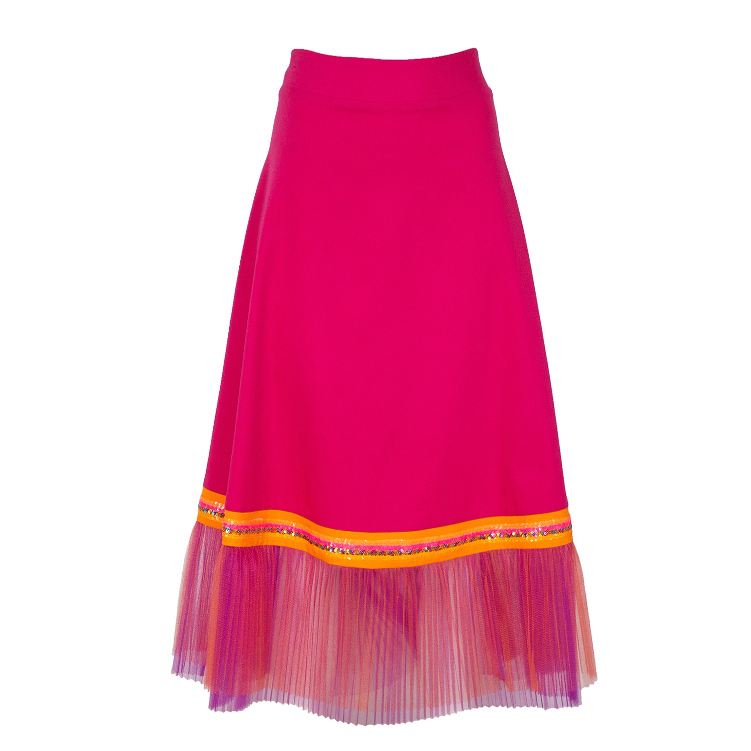 Fuchsia Skirt With Double Layer Pleated Tulle Detail