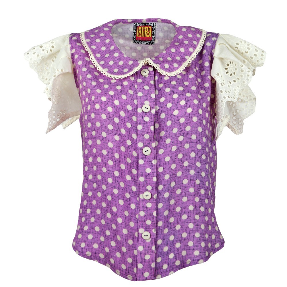 Peter Pan Collar Viscose Shirt with Ruffled Embroidered Sleeves
