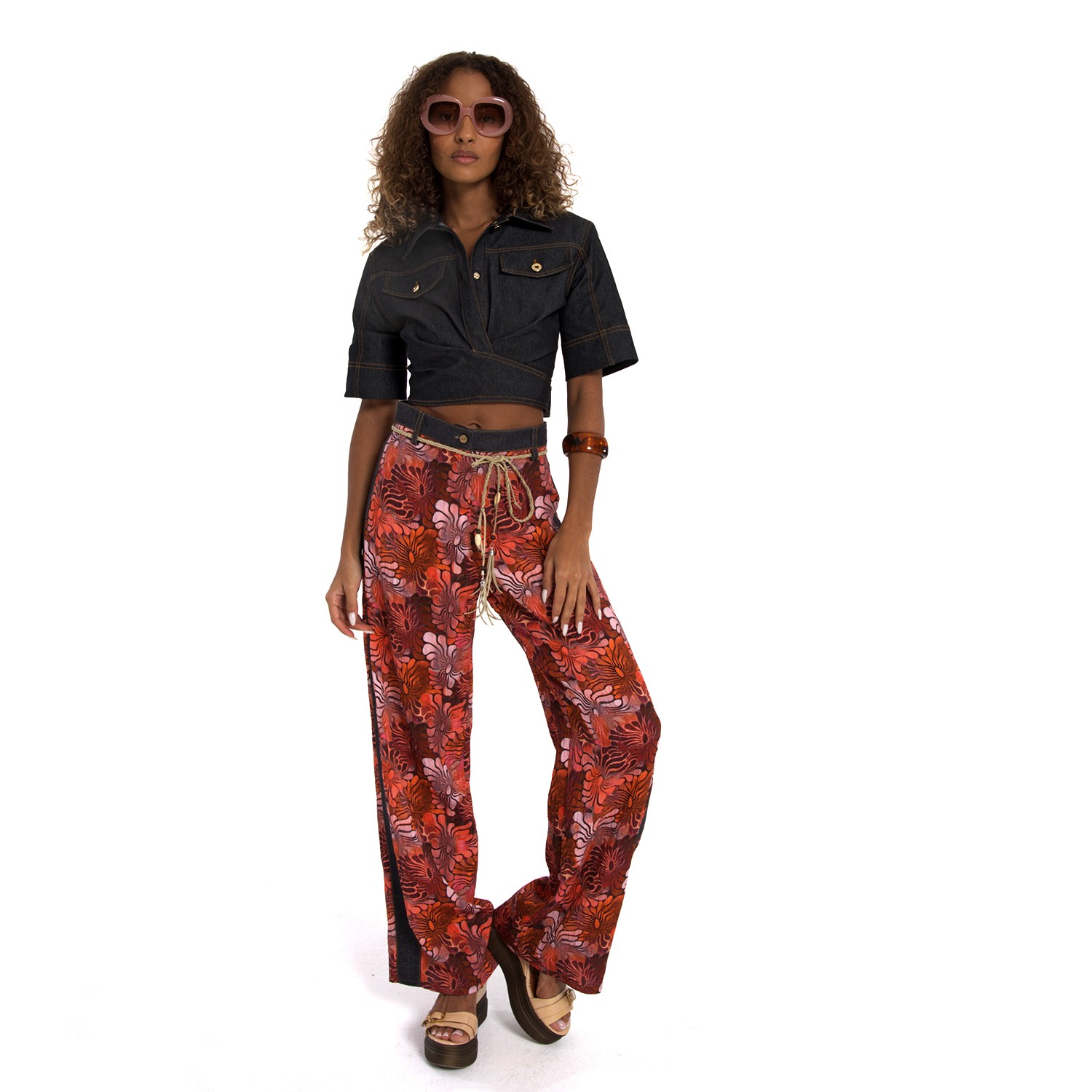 Hibiscus Floral Print Wide-Leg Pants