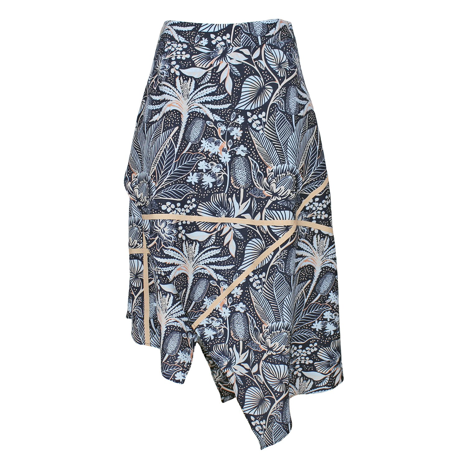 Floral Print Silky Touch Viscose Midi Asymmetric Skirt
