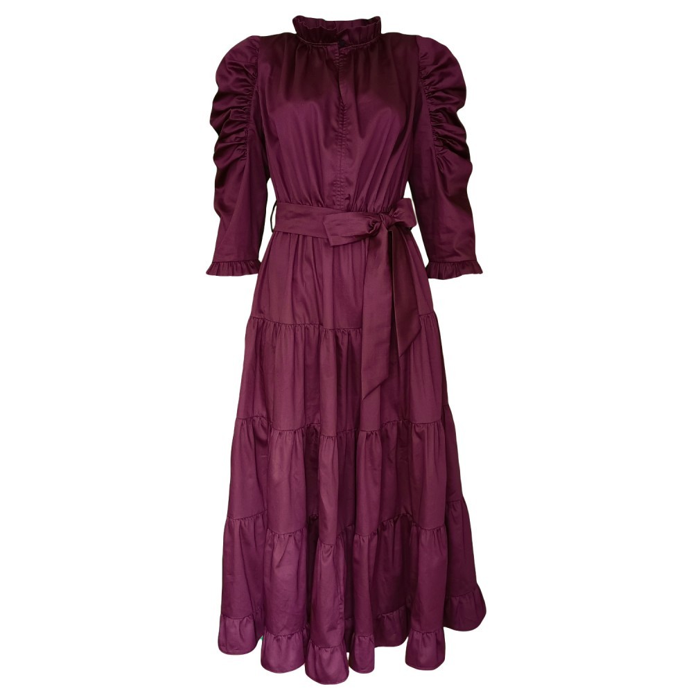 Cotton Poplin Burgundy Midi Dress