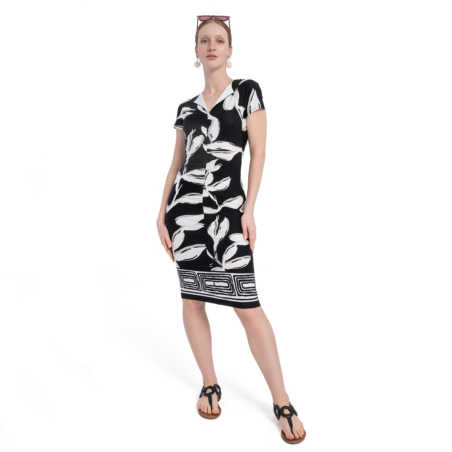 Black And White Knitted Stretch Viscose Midi Dress