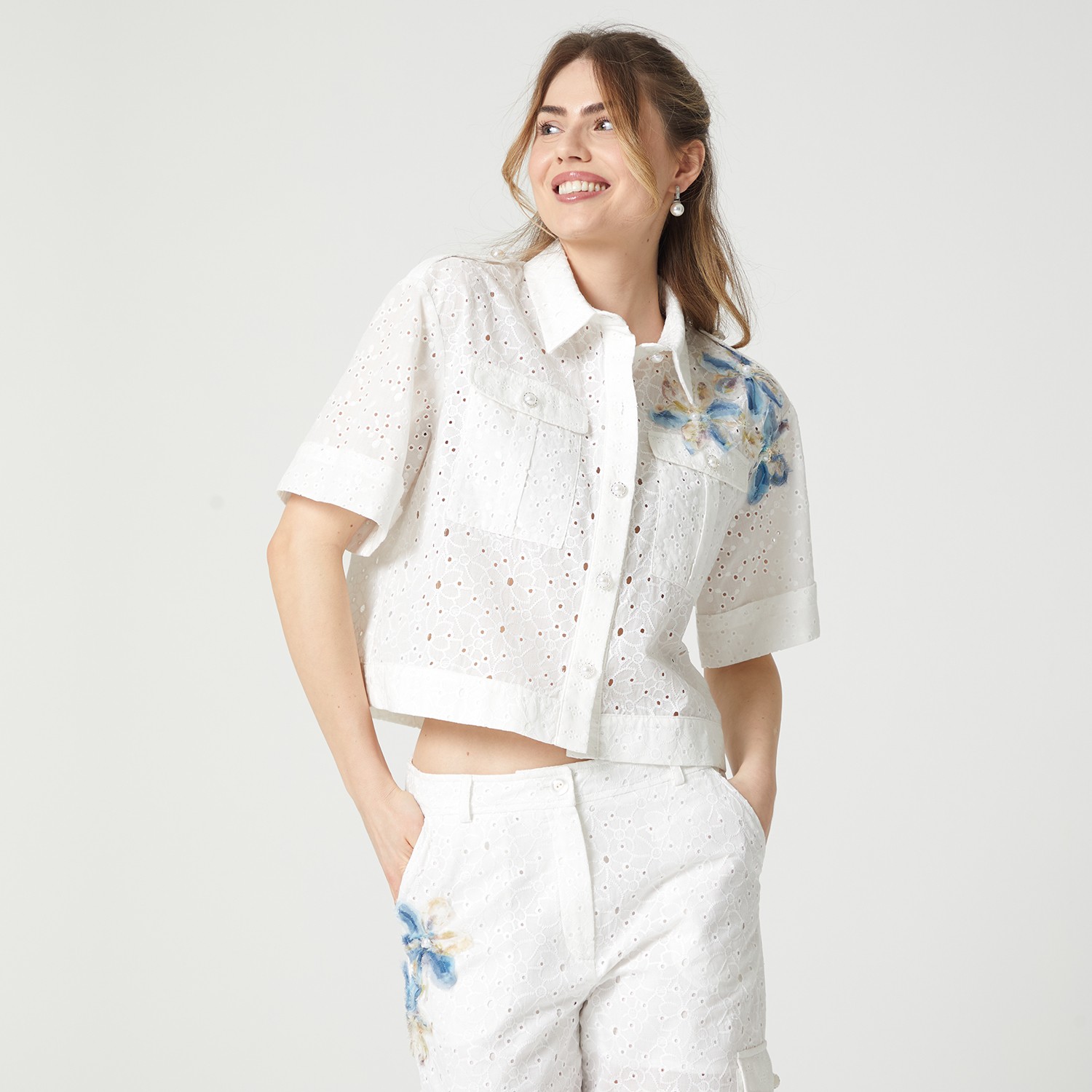 Cropped Length Broderie Anglaise Jacket