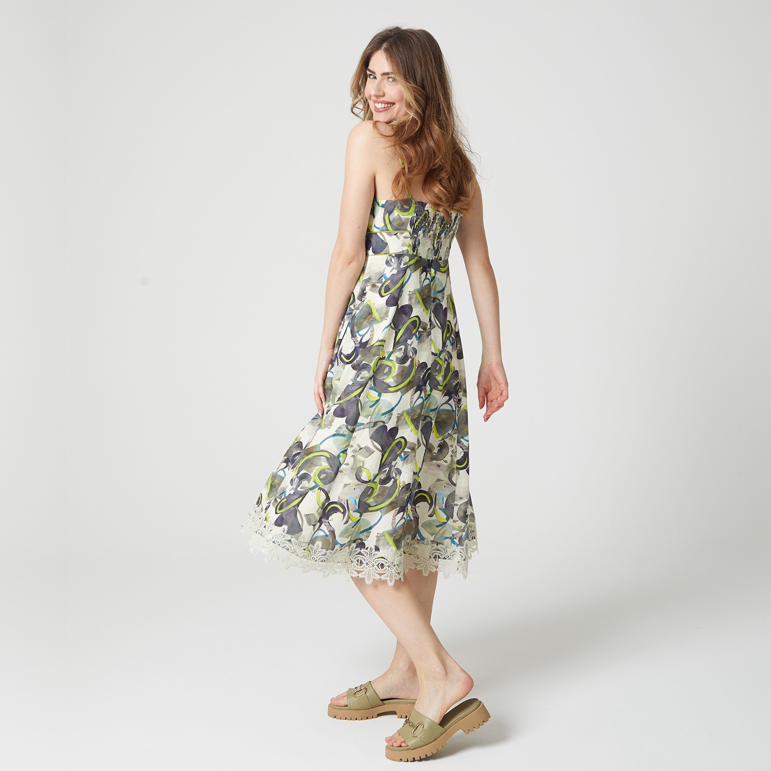 Abstract Print Linen Midi Dress