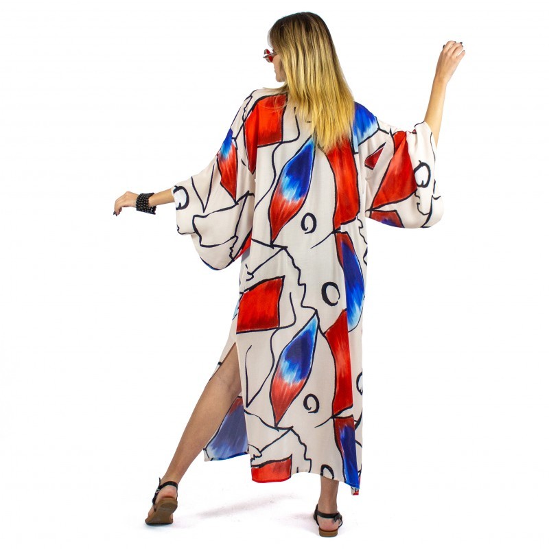 Abstract Viscose Kimono Embellished with Embroidery Details