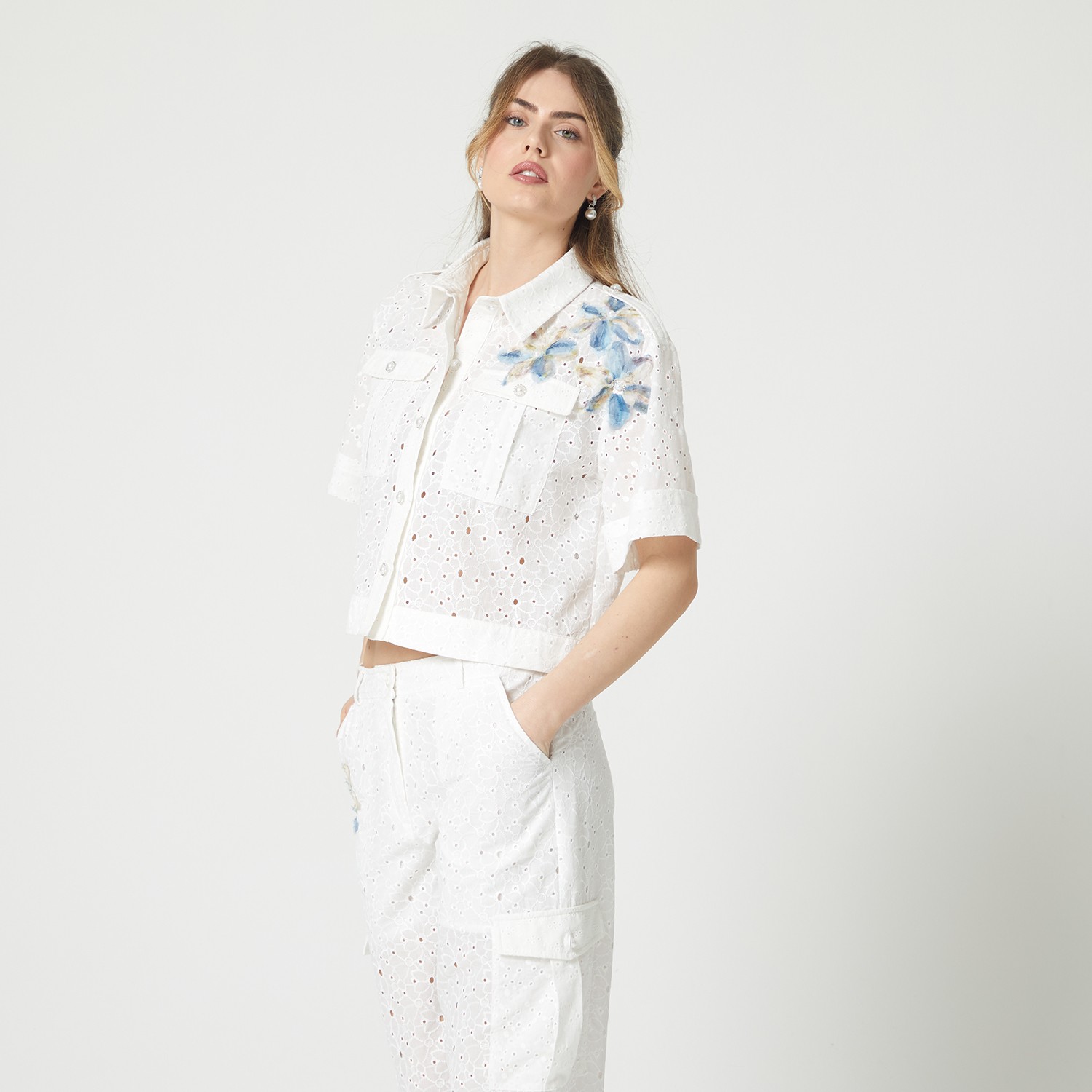Cropped Length Broderie Anglaise Jacket