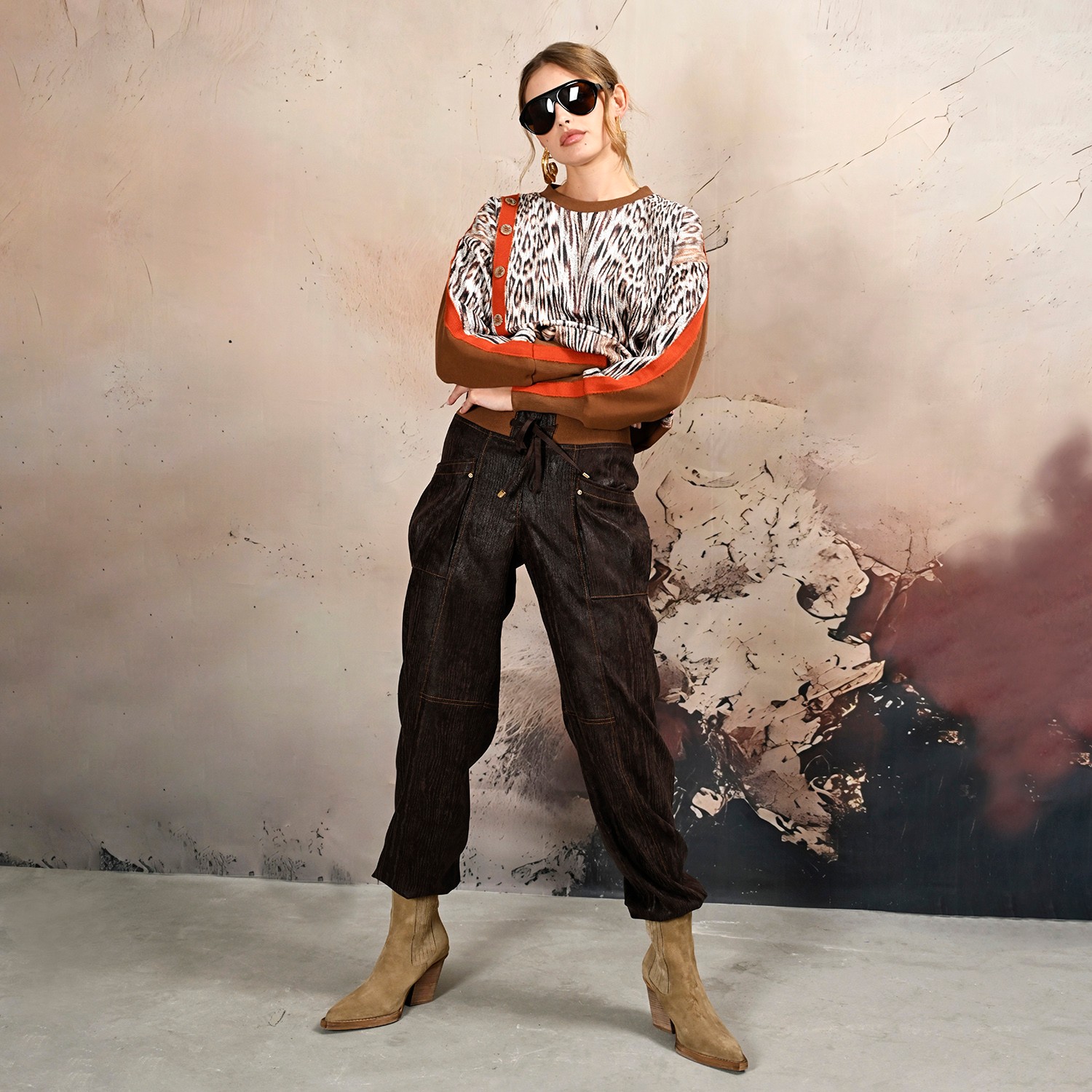 Jogger Pants with Wood-Textured Vegan Leather Finish