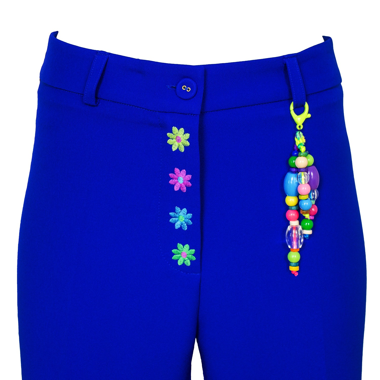 Flower Embroidered Cropped Sax Pants