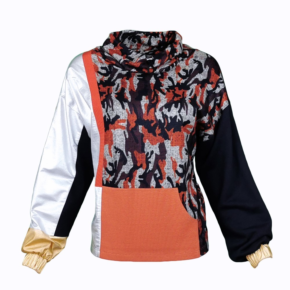 Silver & Gold Garnished Sweatshirt With Camo Digital Print