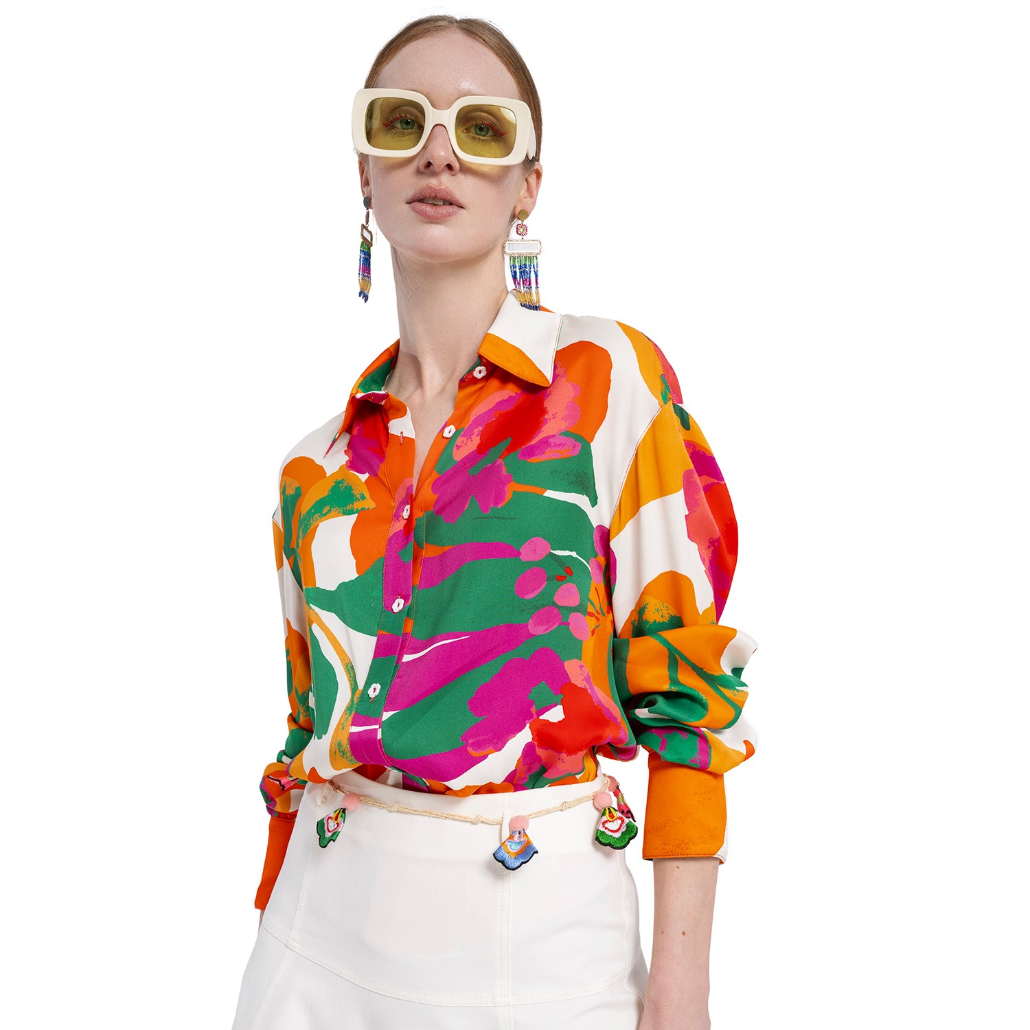 Multicolor Viscose Satin Button-Down Blouse
