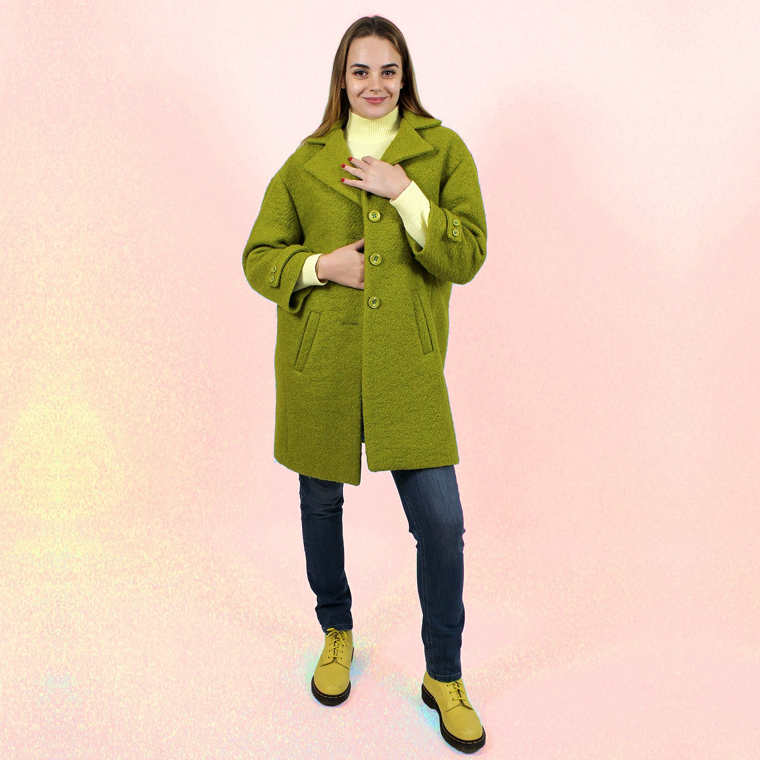 Wool Blend Coat With Large Leaf Embroidery At The Back