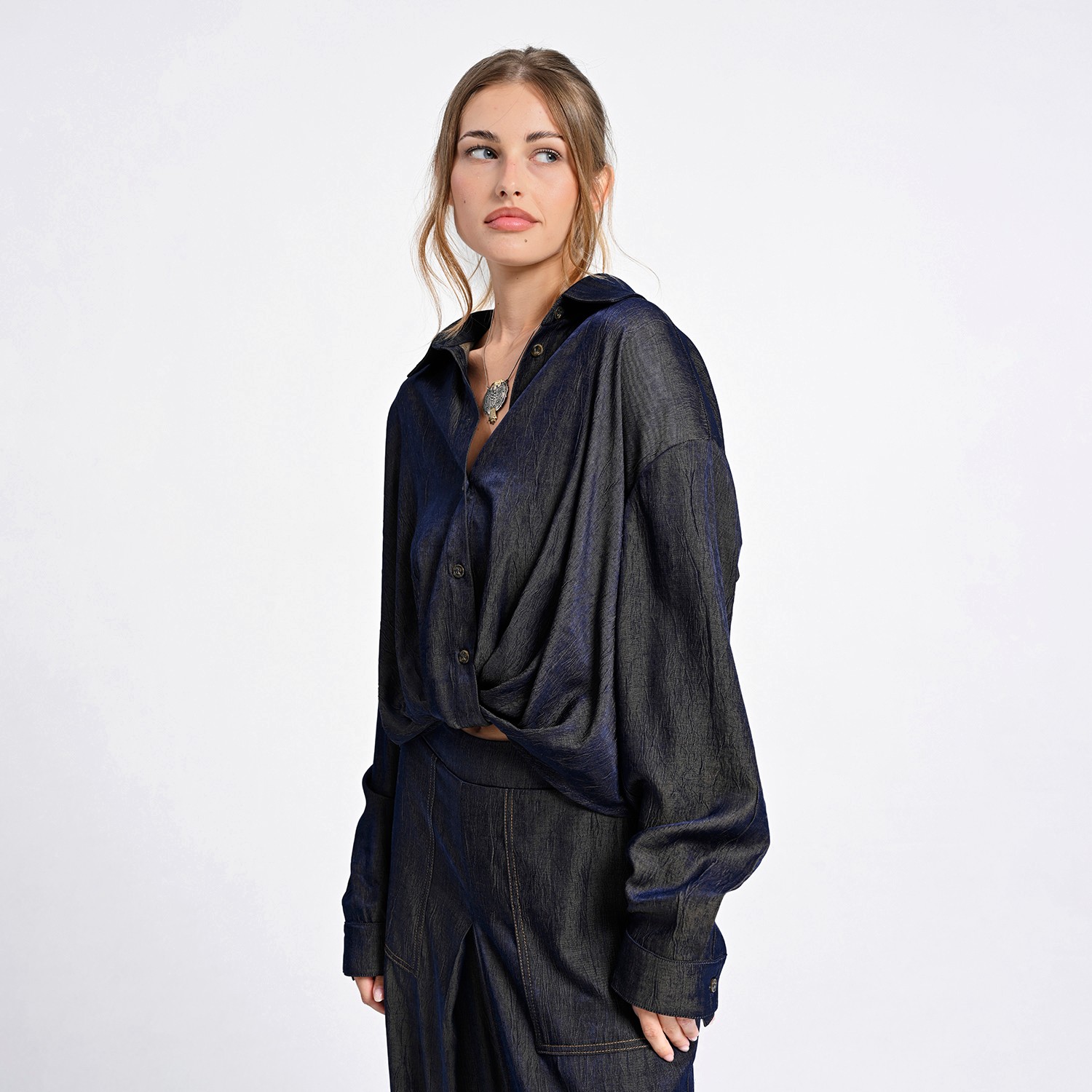 Relaxed Shirt With Draped Front Hem