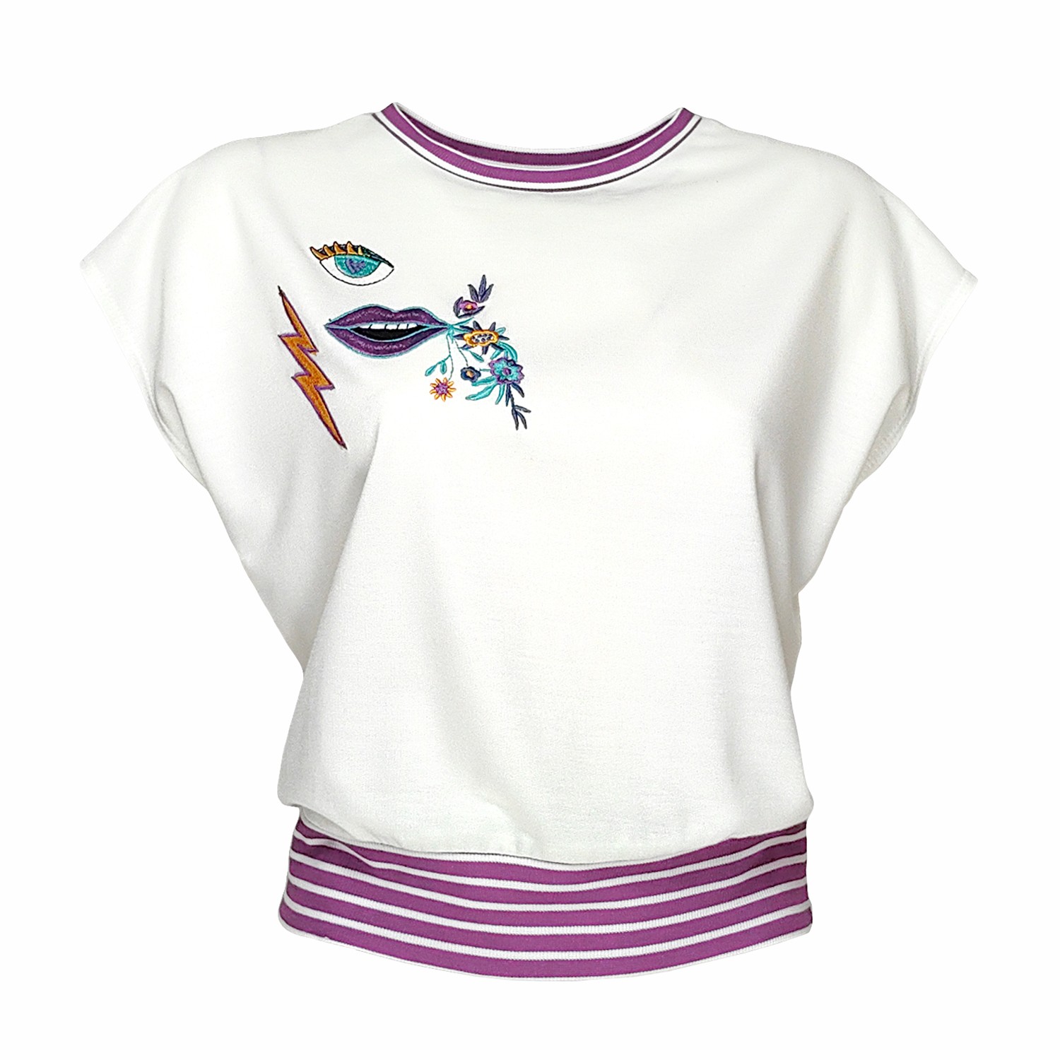 Embroidered Motif Cropped Cotton T-Shirt