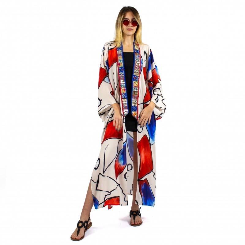 Abstract Viscose Kimono Embellished with Embroidery Details