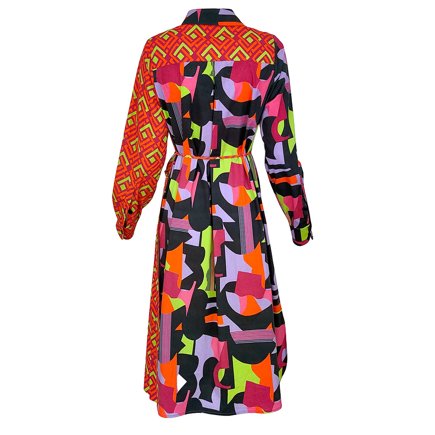 Geometric Color Block Cotton Shirt Dress